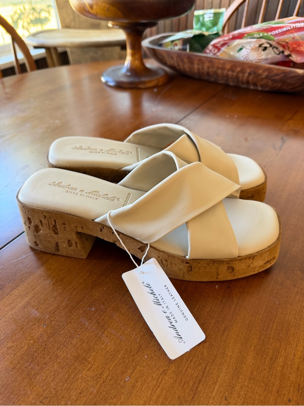 Andrea e Michele Made in Italy Leather Cork Platform Slide Sandals Chunky